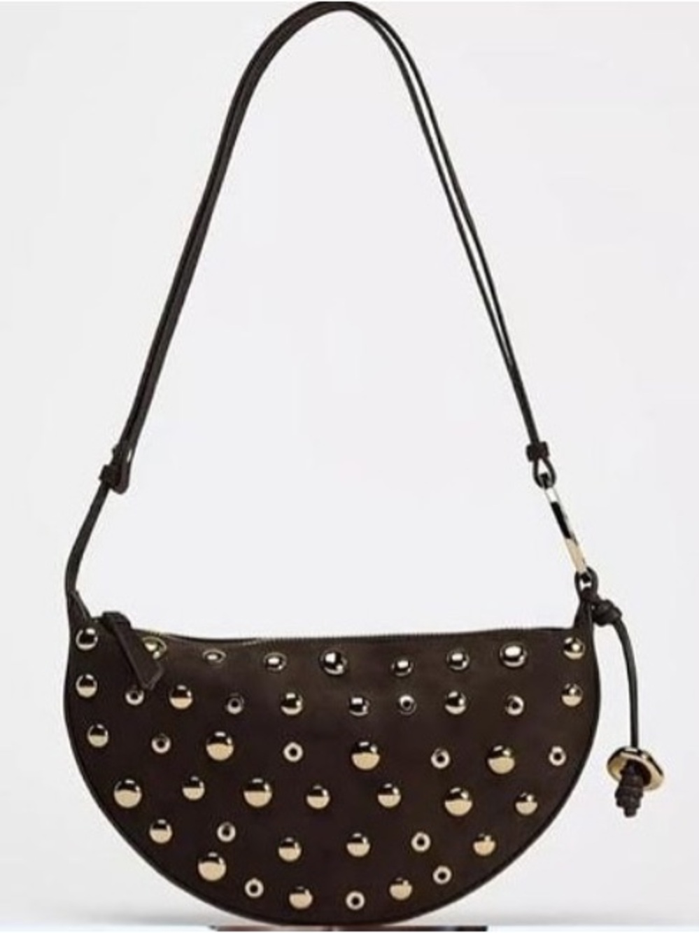 Zara Black Crescent Shoulder Bag with Gold Studs